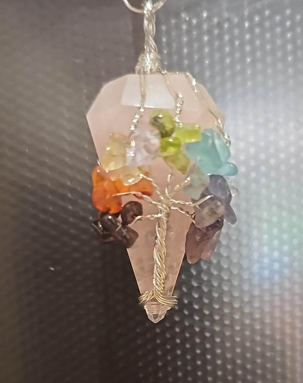 Tree of Life Rose Quartz Chakra Pendulum