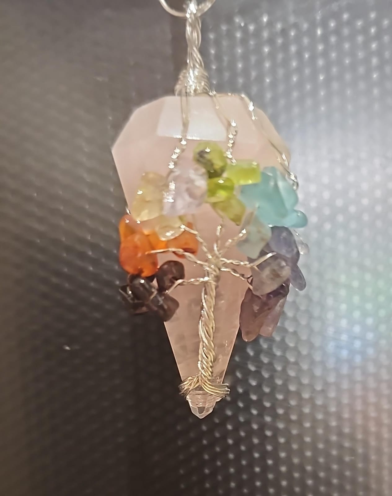 Tree of Life Rose Quartz Chakra Pendulum