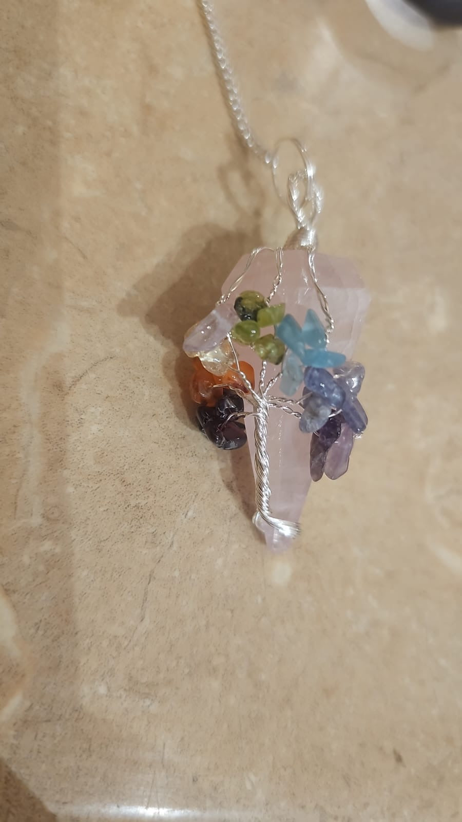 Tree of Life Rose Quartz Chakra Pendulum